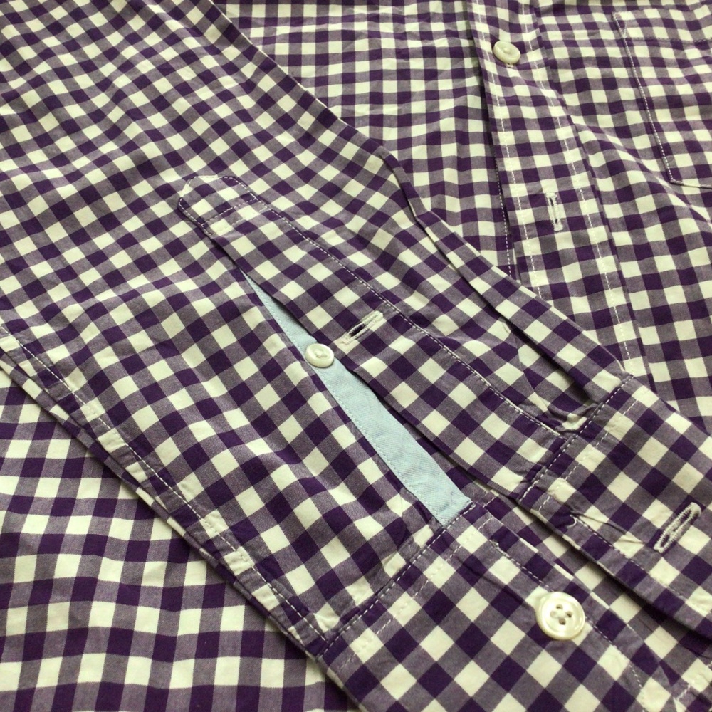J. Crew Purple and white checked men’s shirt. Size extra small. Excellent condit - Picture 2 of 7